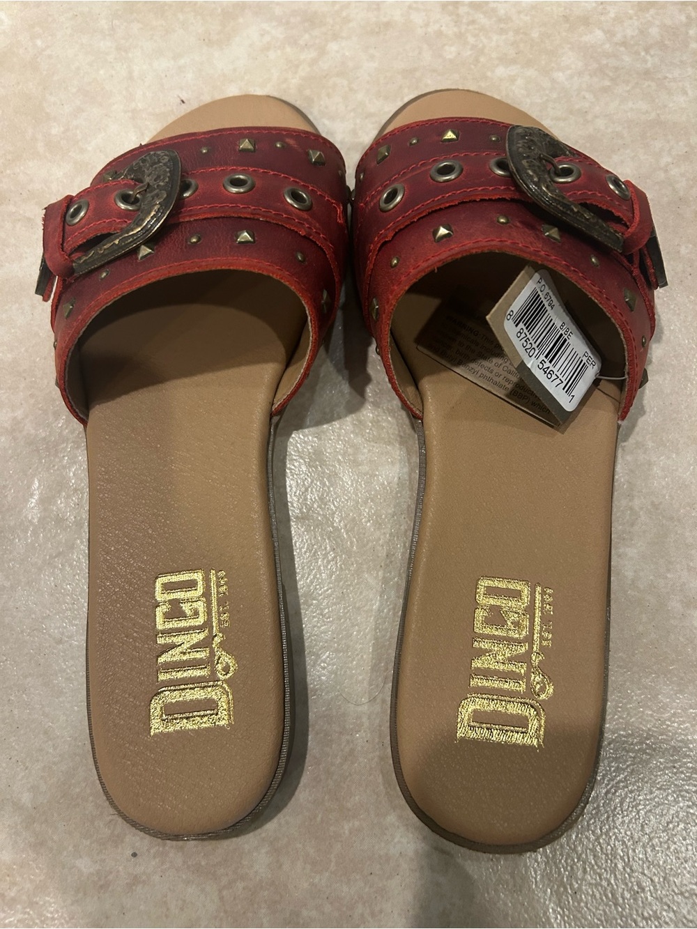 dingo Red Studded Buckle Slide Sandals